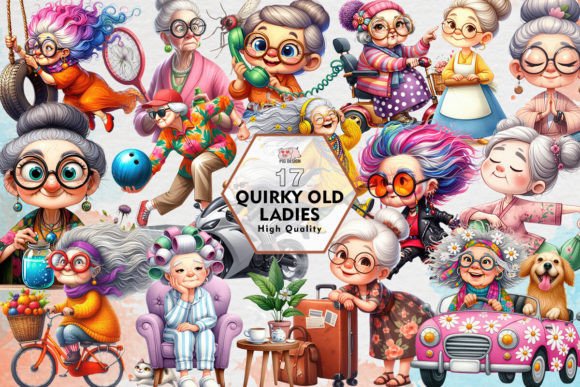 Quirky Old Ladies Clipart PNG Graphics โ Graphics & Design preview